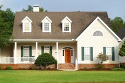 Suburban home with beige siding